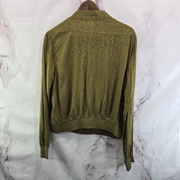 Anthropologie Jacket Womens XS Green Bomber Zip Silky Maeve Olive Leopard - Picture 5 of 11